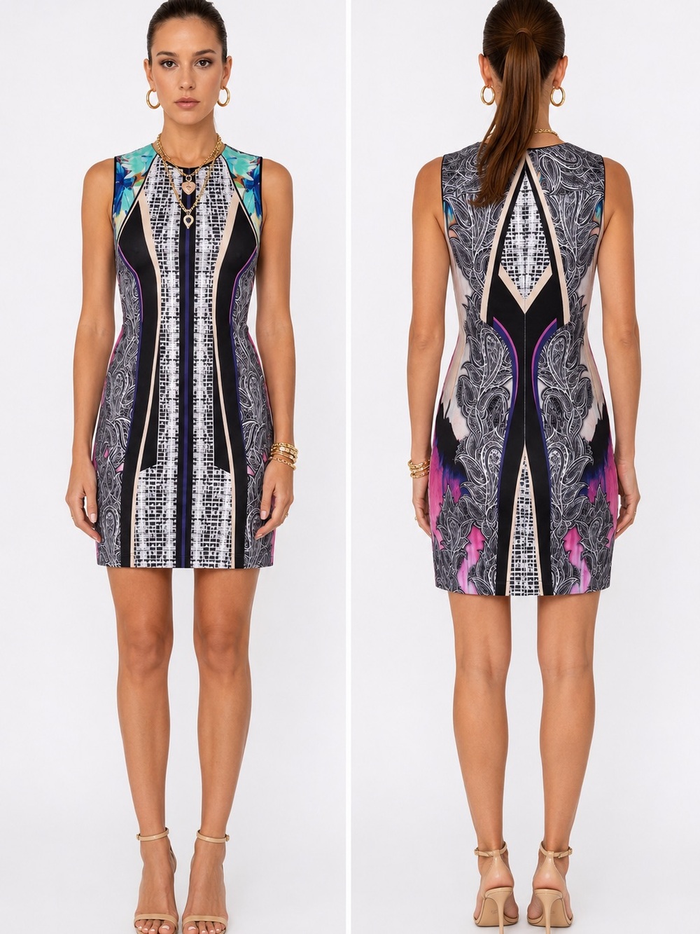 Clover Canyon Fitted Bodycon Mini Dress Stretch Hi-Low Hem Small